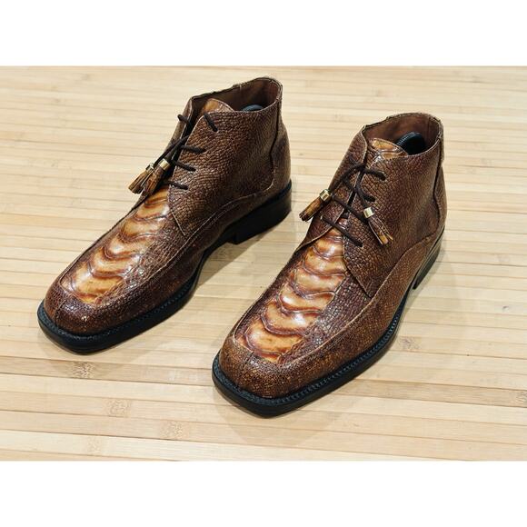 Marco Vicci Brown Crocodile Boots Freetown Lace Up Men’s 9 M Stunning - Picture 4 of 12